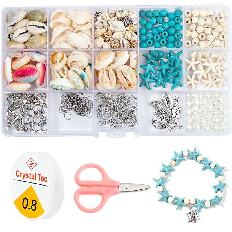 1 Box Ocean Shell Turquoise Beads Kit Starfish Conch Bracelet Making Kit For DIY Jewelry Making Necklace Earrings Craft Supplies