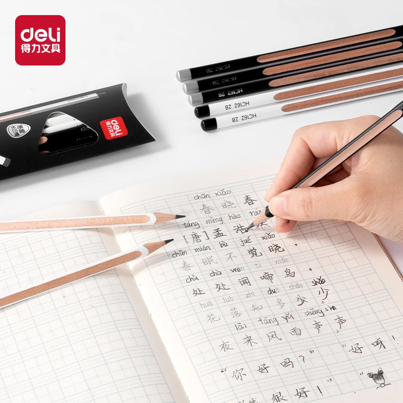 Deli 8/10 pçs 2b/hb lápis de madeira triangular exame de arte esboço pintura desenho lápis presente escola & material de escritório papelaria