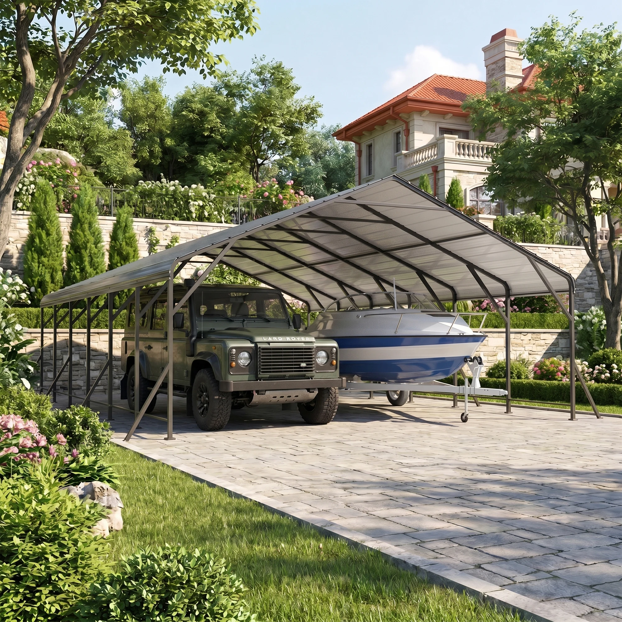 20x30FT Metal Carport w/ Enhanced Base Outdoor Heavy Duty Garage Galvanized Car Shelter for Graden Patio