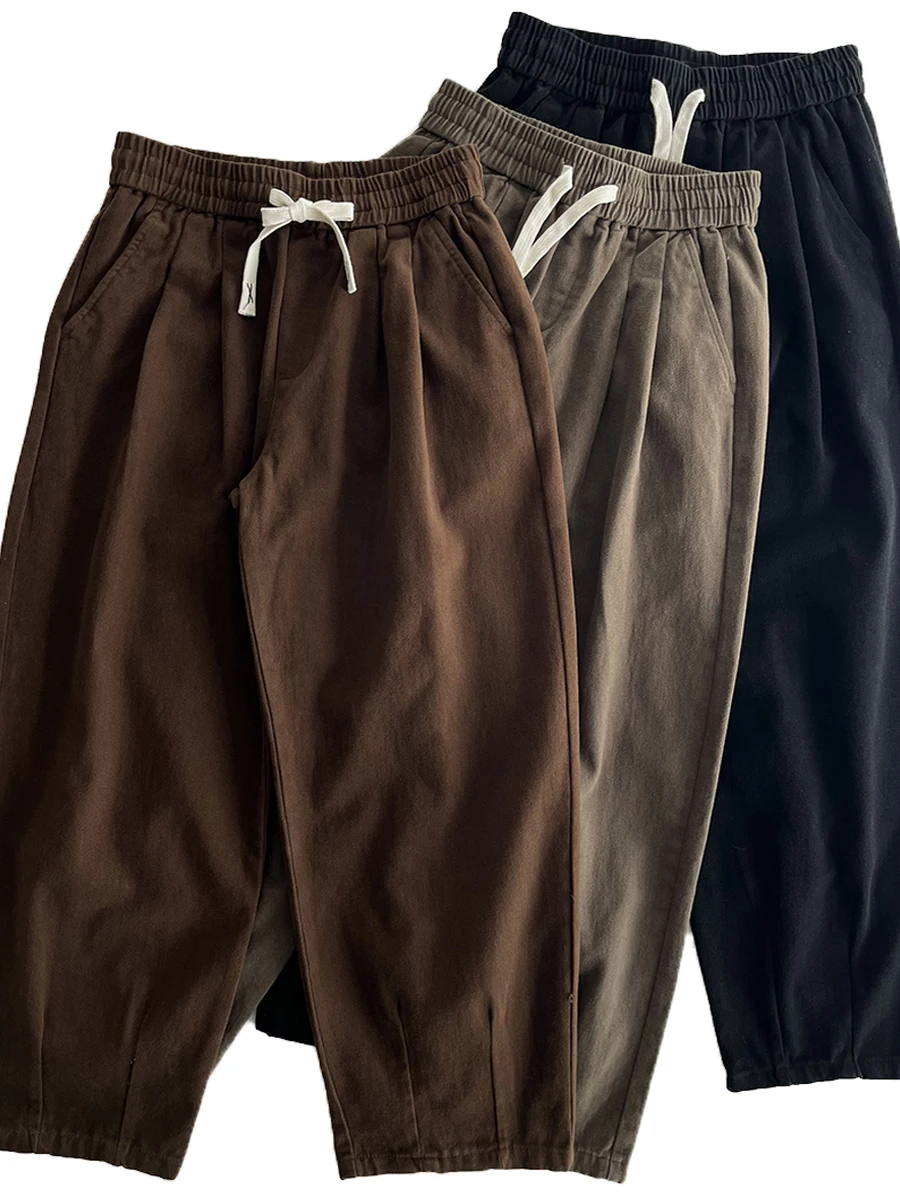 

Retro Cotton Straight Leg Pants Loose Fit Wide Leg Micro Cone Men's Casual Trousers Autumn Winter Loose Workwear