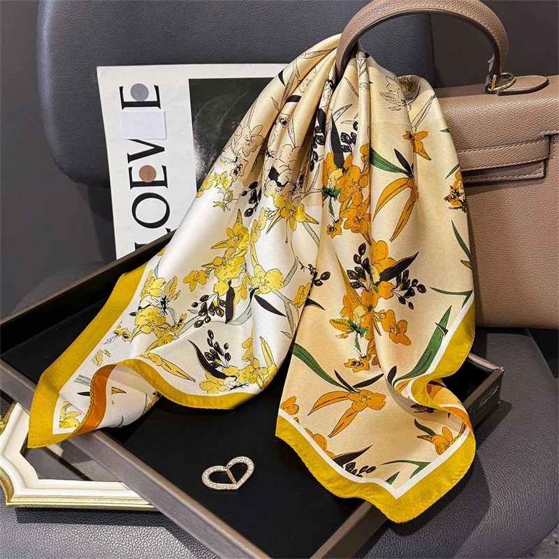 

14mm 100% Twill Silk Square Scarf for Women 65cm Neck Tie Neckerchief Double side Female Foulard Headband Hijab Shawl Bandana