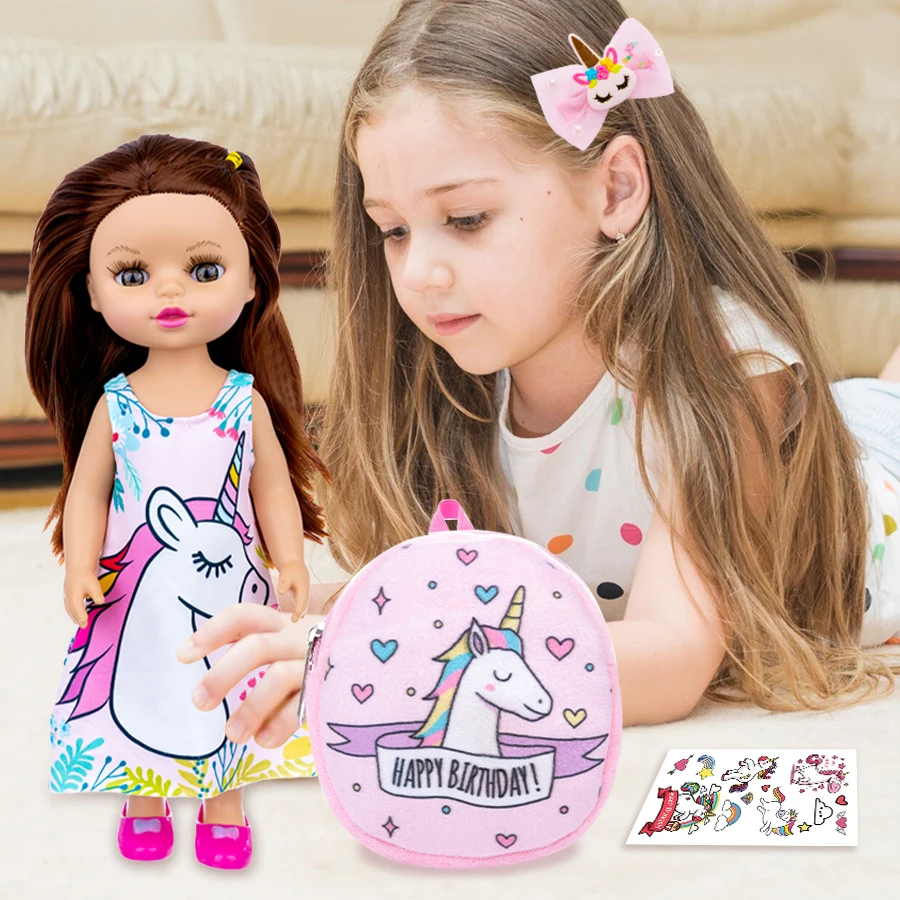 14Inch/35cm Doll Dress Set Pop Unicorn Clothes Knapsack American Reborn Baby Doll Clothing Accessories Our Generation Girl's Toy