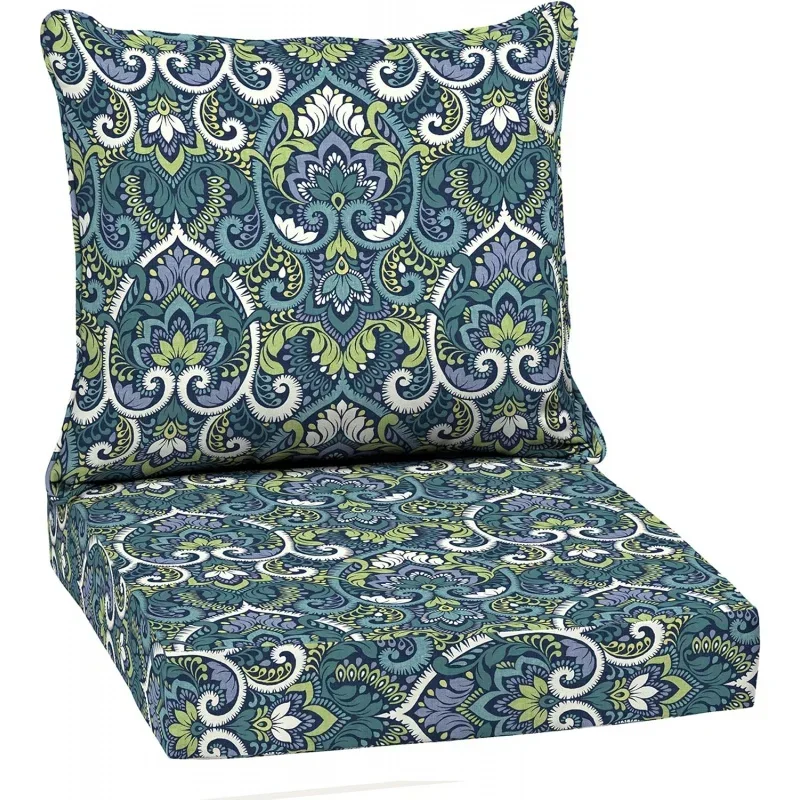 Deep Cushion Set, 22x24, Repellent, Fade Resistant 22x24, Sapphire Blue Damask