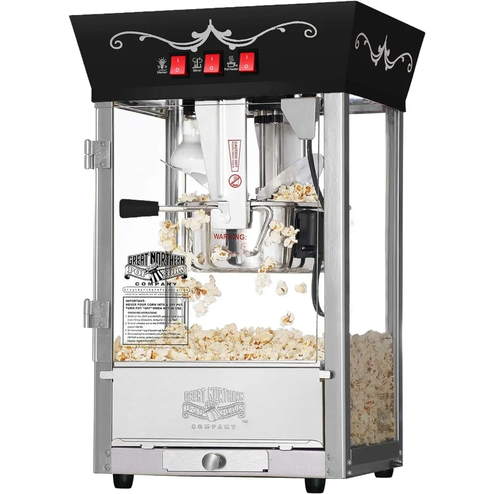 Popcorn Red Movie Theater Style 8 Ounce, Antique Popcorn Machine, Built with Stainless Steel and Tempered Glass Food Zones