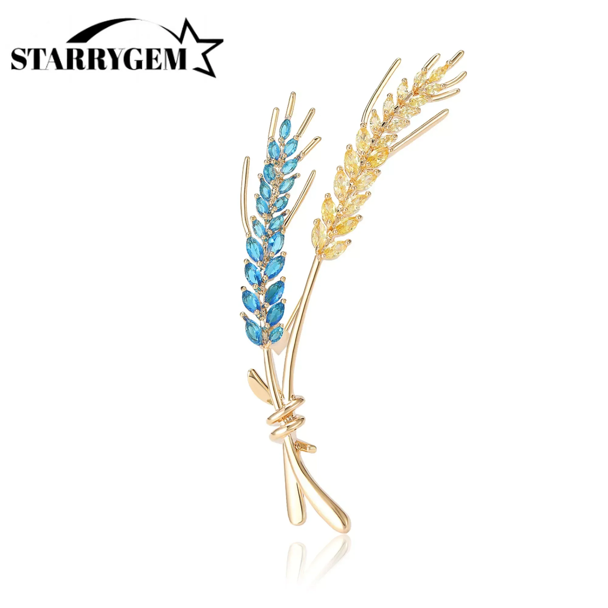 

14K Gold Plated Wheat Brooches for Women Unisex Classical 5-color Plant Hand Inlaid Zircon New Year Brooch Pin Friends Gifts