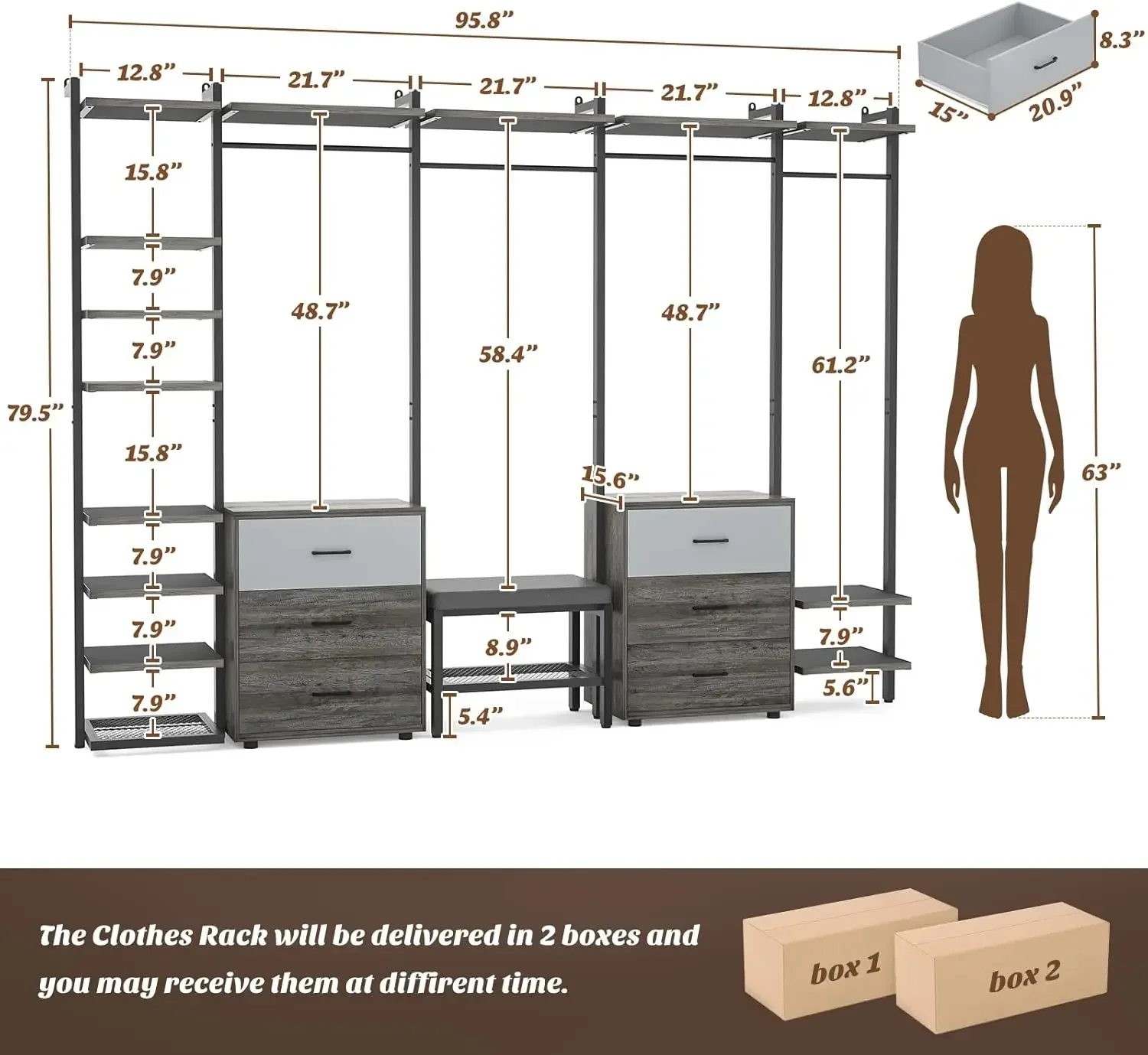 [وصول جديد، سعر مخفض! ] رف الملابس منظم خزانة عالي التحمل لتعليق الملابس، رف ملابس كبير مثبت على الحائط C