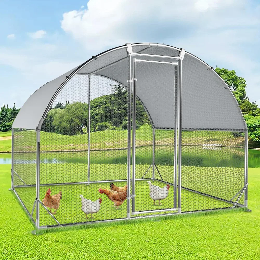 

Large Metal Chicken Coop with Run Walk-in Poultry Cage Chicken Runs House Pen Cage Dome Roofed Chicken Coops with Anti-Ultravio