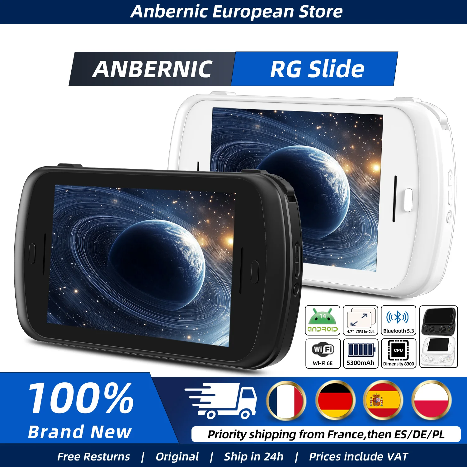 Console di Gioco ANBERNIC RG Slide con Schermo Touch LTPS da 4.7'' 120Hz, Uscita DP, Processore Unisoc, Android 13 con AI, Regalo Ideale