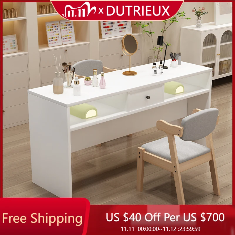 

Simple Easy Clean Manicure Table Drawer Designer Salon White Nail Desk Reception High Quality Tavolo Per Unghie Salon Furniture
