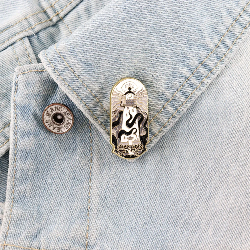 Lighthouse And Kraken Badge Octopus Tentacles Wrapped Around Lighthouse Enamel Pin Gothic Jewelry