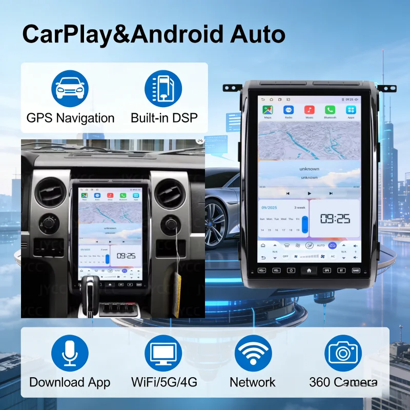 

Автомагнитола для Ford F150 2009-2014 с беспроводным CarPlay и Android Auto, интеллектуальный мультимедийный проигрыватель с экраном
