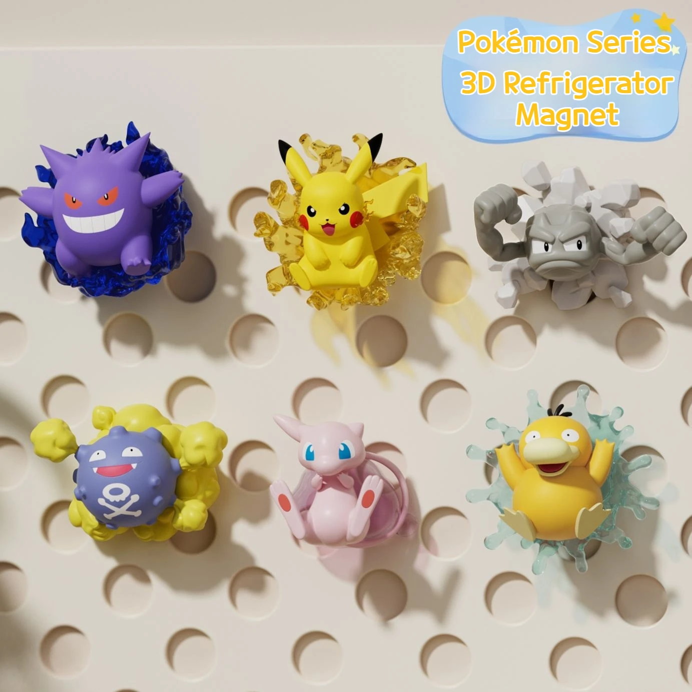 

Cute PokéMon Pikachu Gengar Psyduck 3d Magnetic Refrigerator Magnet Decoration Accessories Toy Gift