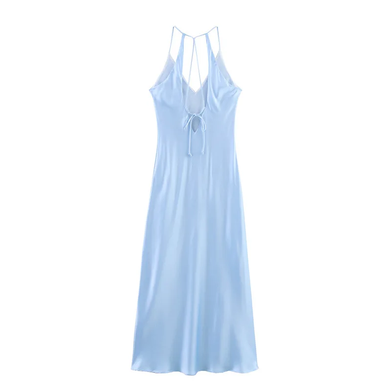 Tempérament dos nu Sexy fête longue robe 2025 printemps et été nouvelles femmes mode Sexy épice soie Satin Texture robe élégante