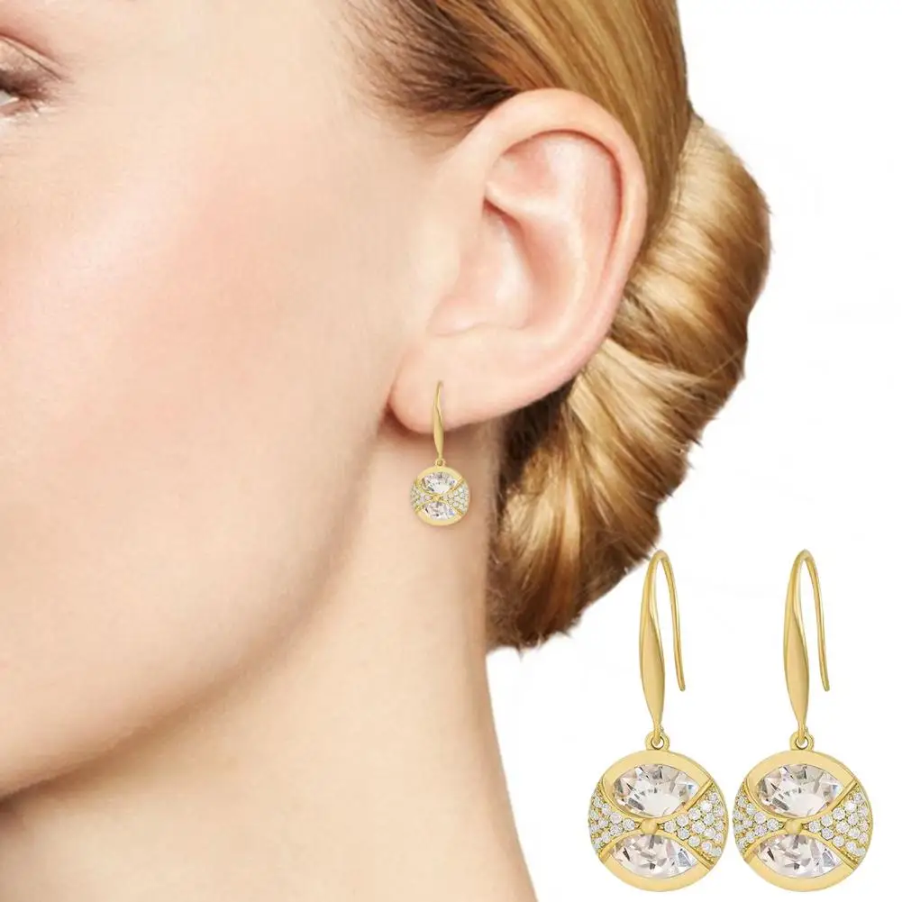 1 Pair Women Hanging Earrings Cubic Zirconia Retro Polished Prom Party Hook Earrings Holiday Birthday Dangle Earrings Jewelry
