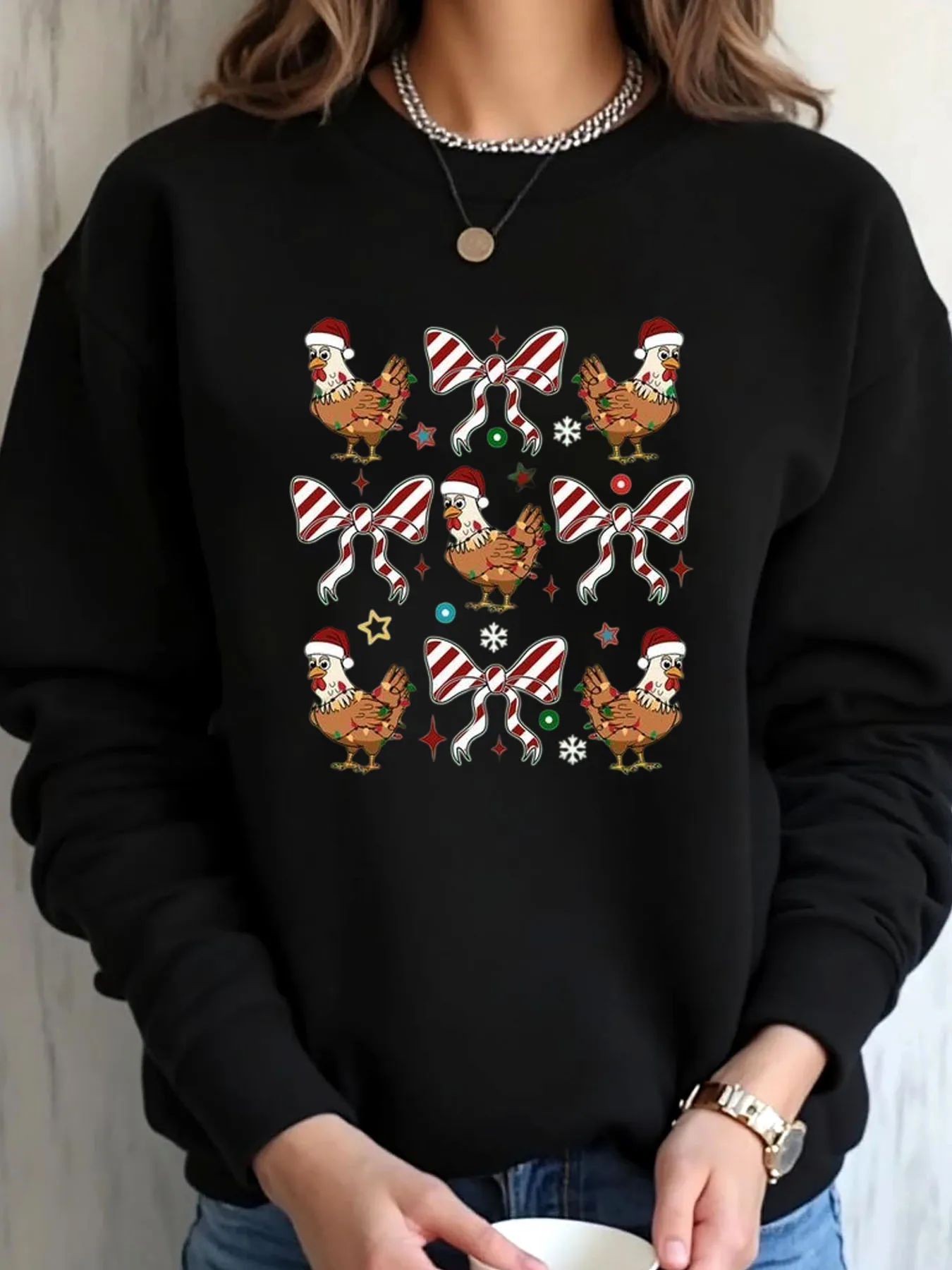 

Women Oversized Sweatshirt Christmas Chicken Print Outdoor Wear