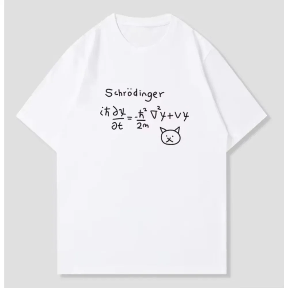 Unisex Men Women T Shirt Schrodinger Equation Cat Print Short Sleeve Tee Casual Crew Neck Funny Science Physics Graphic T-shirt