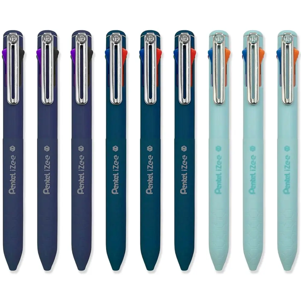

Ручка шариковая iZee 4 Colour Ballpoint Pen - корпуса глубокого синего, глубокого фиолетового и небесно-голубого цветов - с разными цветами чернил - упаковка из 9 штук