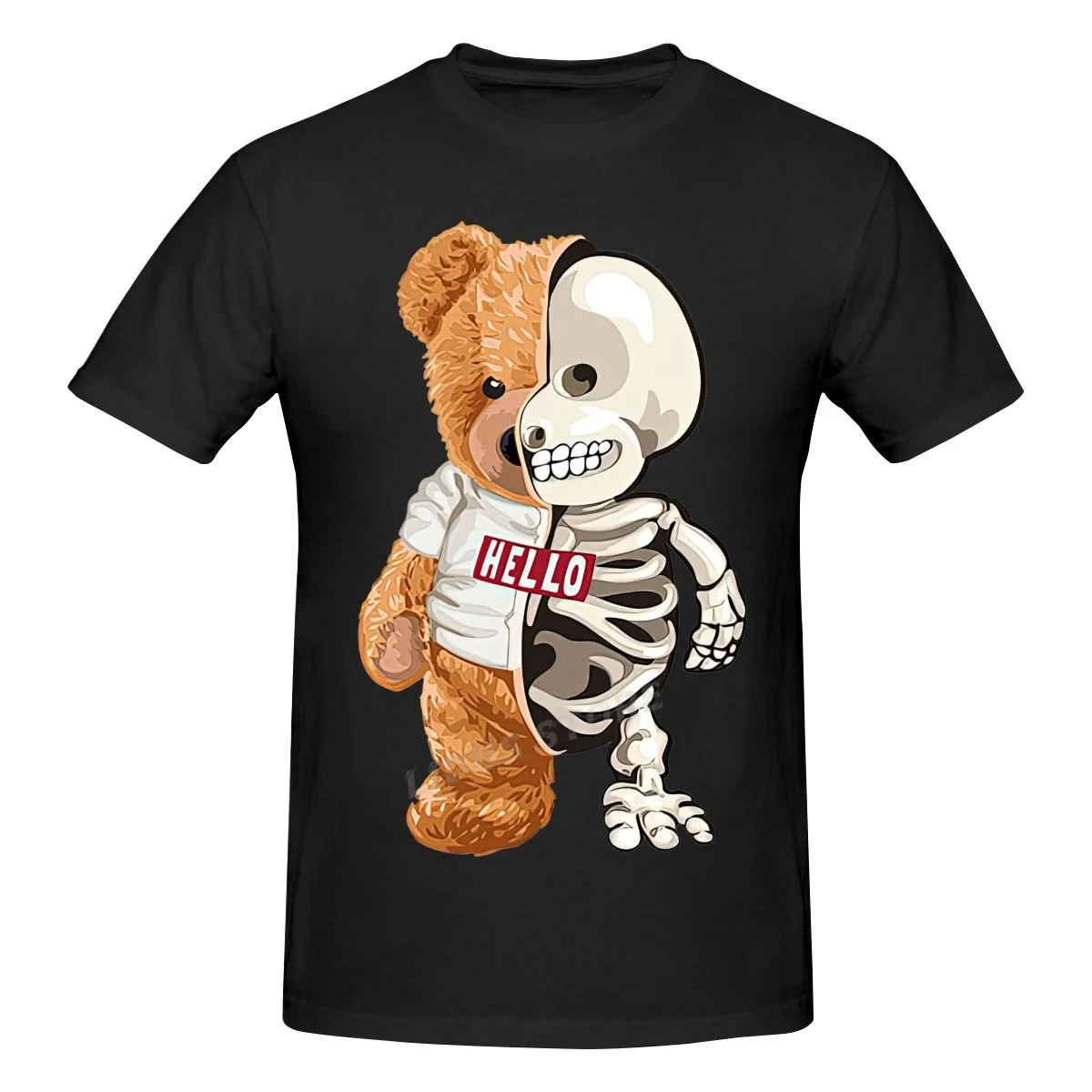 

Hello Skeleton Teddy Bear T shirt Harajuku Streetwear Short Sleeve T-shirt 100% Cotton Graphics Tshirt Brands Tee Tops