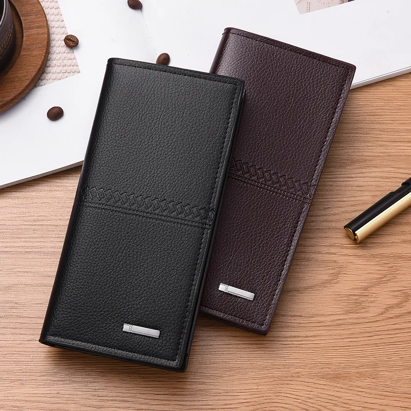 Men's Long Slim Fashion Wallet Student Handheld Card Holder PU Leather Simple Korean Style Money Clip Compact Size