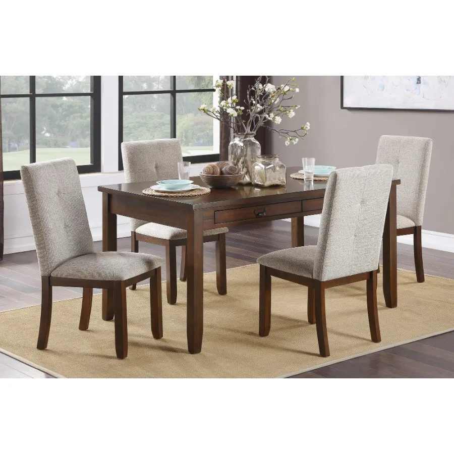 

Dark Cherry Finish 5pc Dining Set Table and 4 Side Chair Chenille Upholstery Functional Drawers Table Wooden Funiture Dining Ki