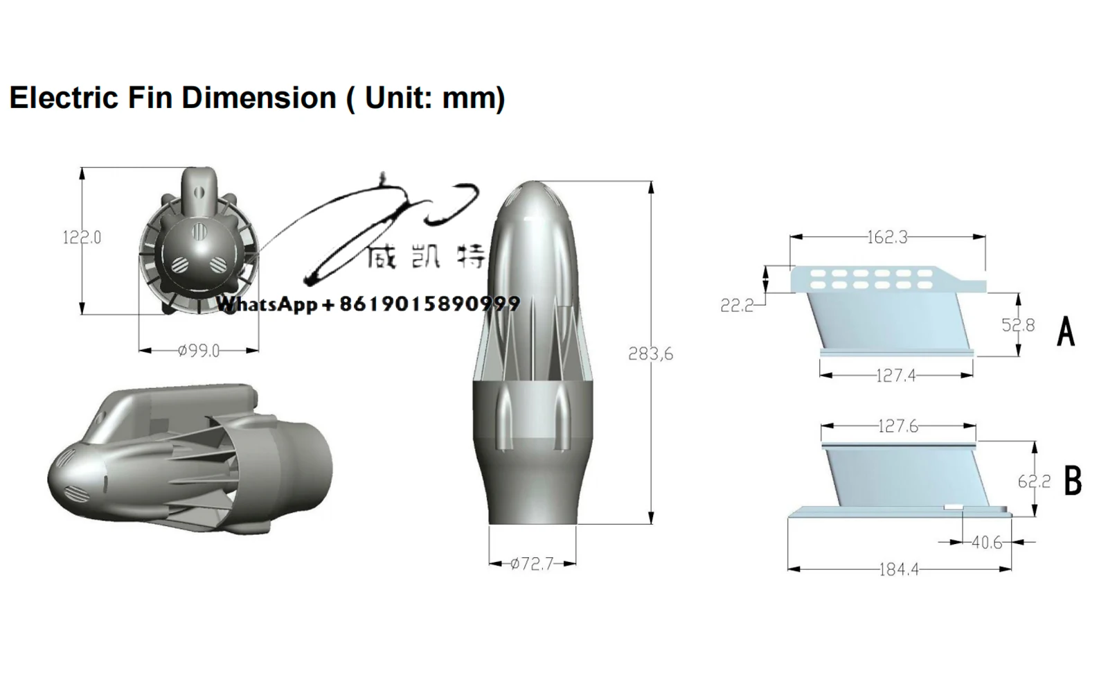 

DD 24v 240W Underwater Thruster Brushless Motor Electric Surfboard Fin Equipped with Wireless Remote Control