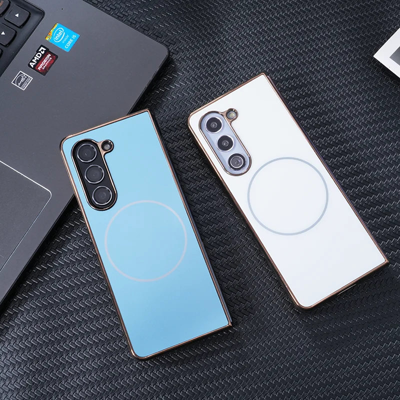 For Samsung Galaxy Fold 8 Ultra Electroplated Phone Case, Matte Texture With Tempered Film and Magnetic