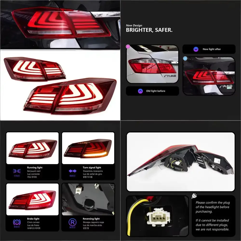 For 9th Generation Accord Tail Light Assembly 30W LED Sequential Turn Signal Running Lights Brake Lights