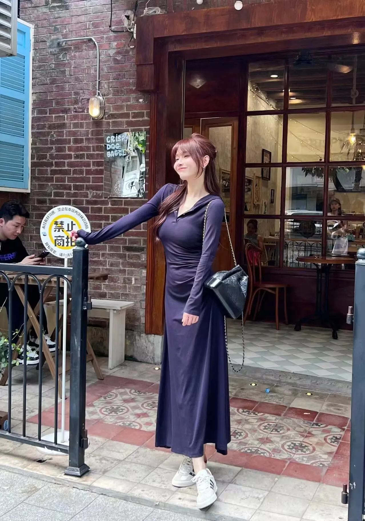 Kleider mit langen Ärmeln, ästhetische Herbst-Strickwaren für Damen, getäfelt, geknöpft, Smockwerk, Stehkragen, H-Linie, Grunge-Stil, Anti-Falten-Chic