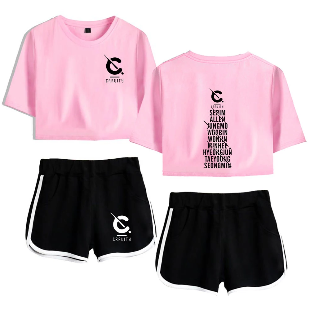 Fashion Novelty Creative Cravity Print Two Piece Set Women Sexy Shorts+lovely T-shirt Cute Classic Dew navel Sport Girl suits - Image 5