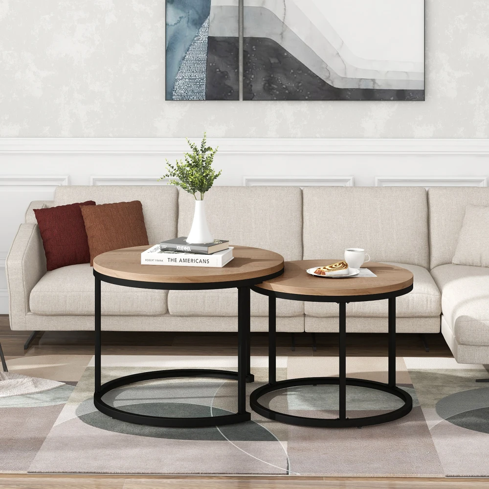 Round Coffee Table Set of 2 Coffee Tables Living Room Round Nesting Side Tables Natural