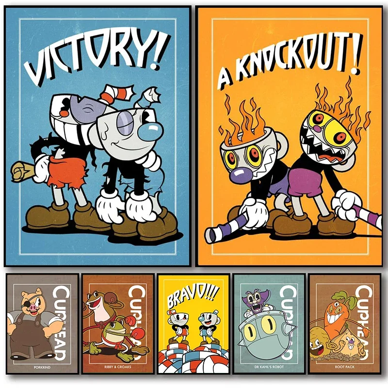 Twoplayer Co Op Hit Game Cuphead Bosses Posters and Prints Modern Home Canvas Painting Wall Art Pictures Kawaii Boys Room Decor