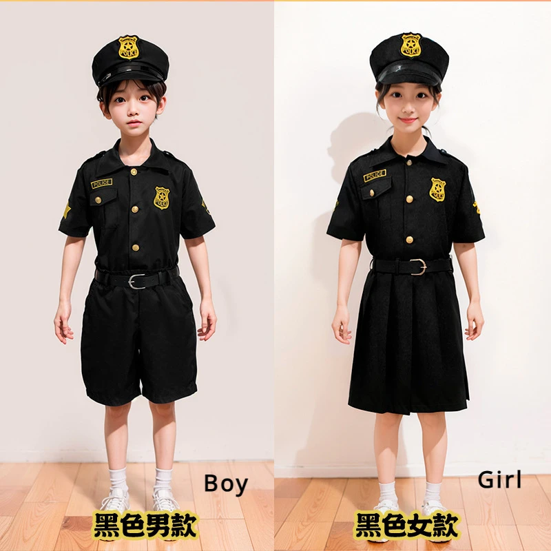 Children Policeman Cosplay Costume Boys Girls Kid Police Uniform Army Policemen Clothing Sets Party Dress Up Gift