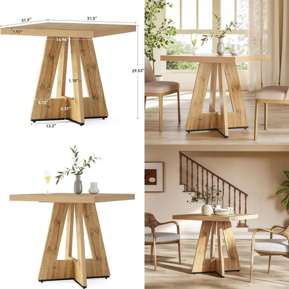 

Brown Wooden Pedestal Kitchen Table, 4 Seater, 31.5 for Dining & Living Room