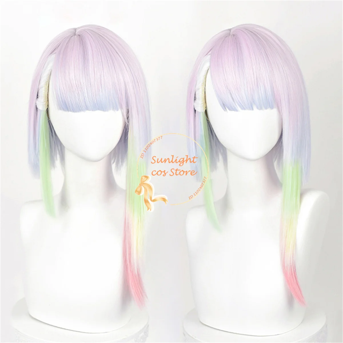 Anime Lucy Cosplay Wig 45cm Short Multicolor Gradient Lucyna Kushinada Wigs Heat Resistant Hair Halloween Women Wig + Wig Cap