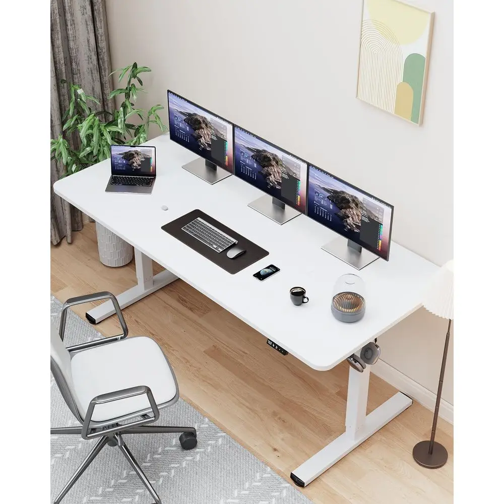 مكتب كهربائي كبير قابل لضبط الارتفاع، 63 × 24، أبيض، لوح مقسم، مكتب جلوس للمكتب المنزلي #2