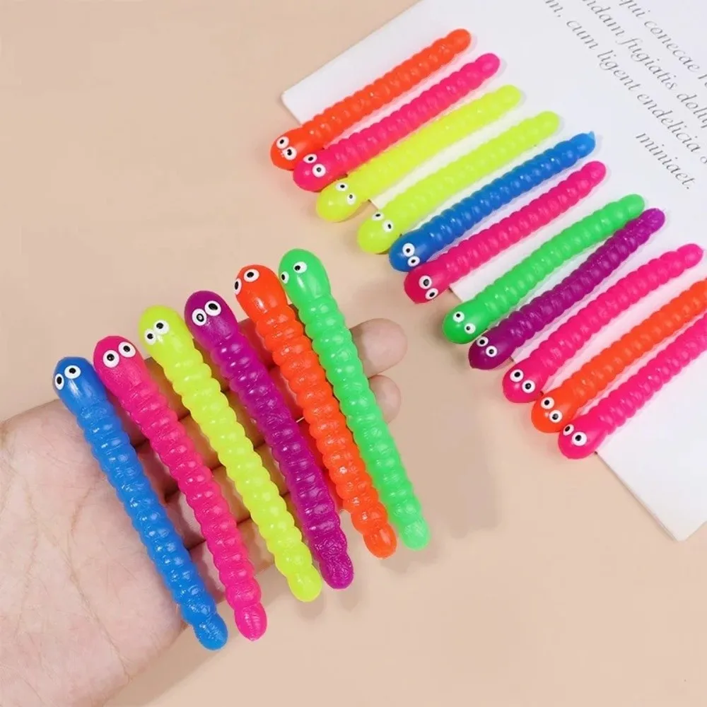 5/12Pcs New Colorful Caterpillars Fidget Toy Soft Caterpillars Anti Stress Release Stretch String Squeeze Toy Gift