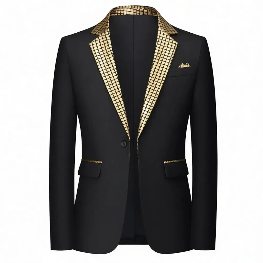 Fashion Mens Blazer Jacket Slim Fit Plaid Patchwork Casual Business Suit Coat Sophisticated Style For Adult Men Wear