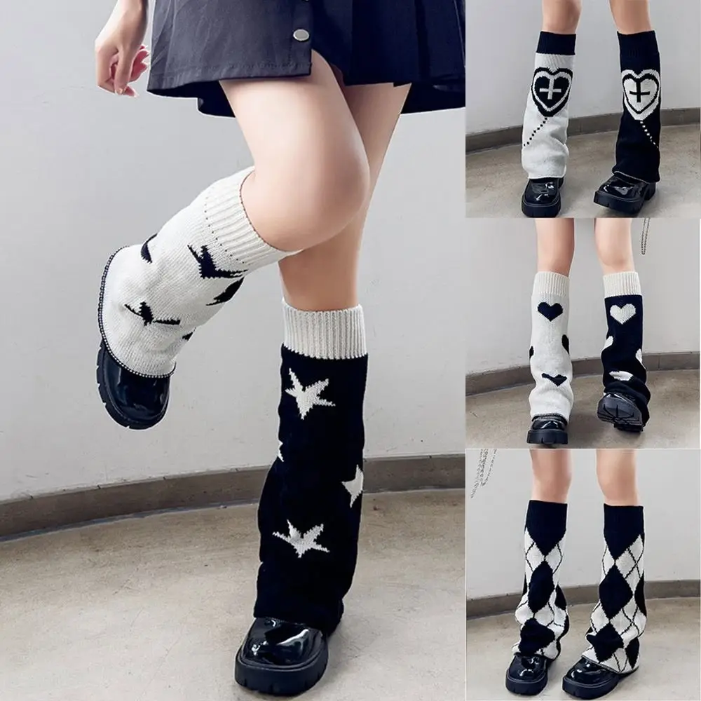 

Женские гетры со звездным узором, вязаные гетры с сердечным узором и крестообразным дизайном, двусторонние гетры, свободные гольфы до колена