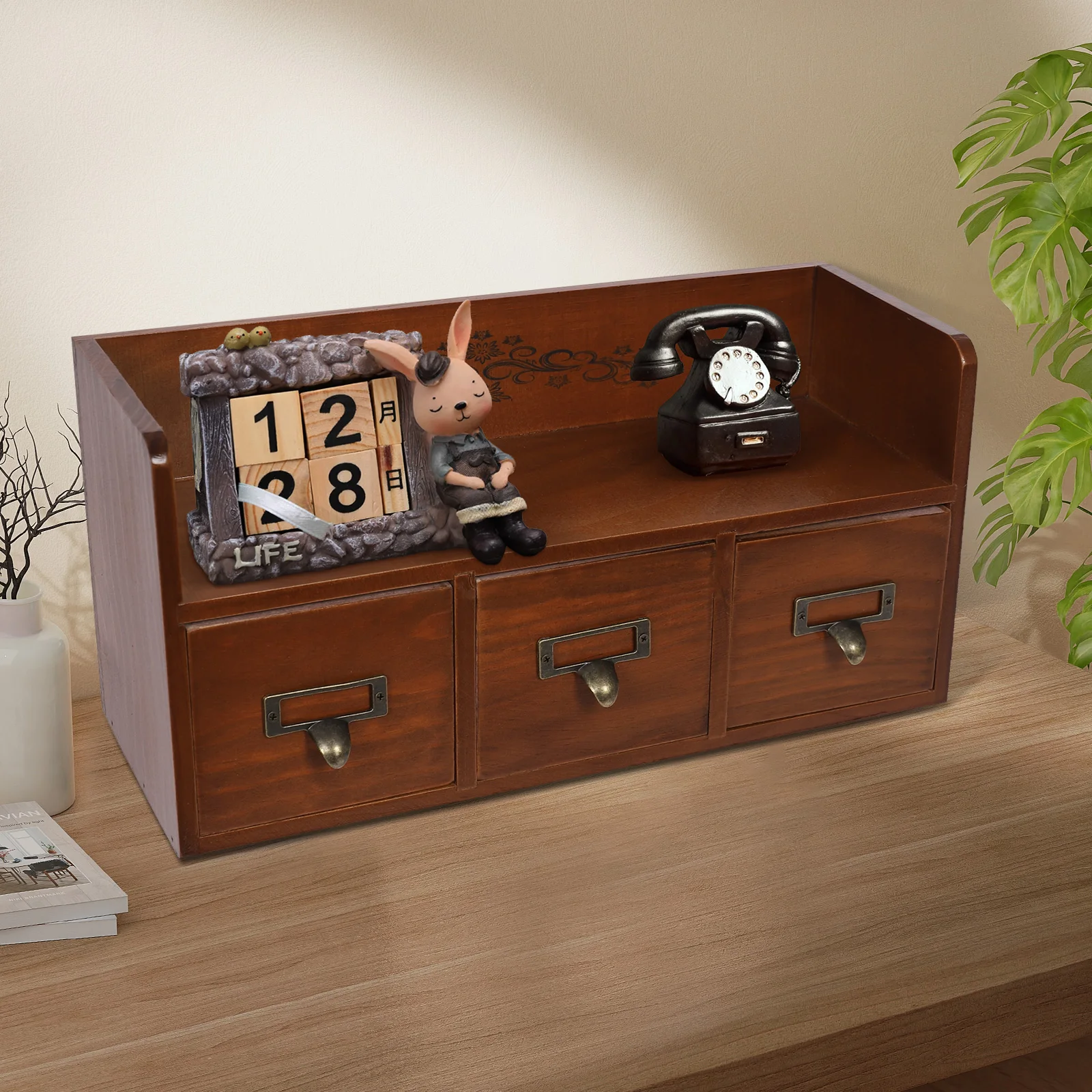 

Desktop Organizing Cabinet Impact-Resistant Supplies Organizer Easy to Clean Vintage Drawers for Bedrooms/Study Rooms