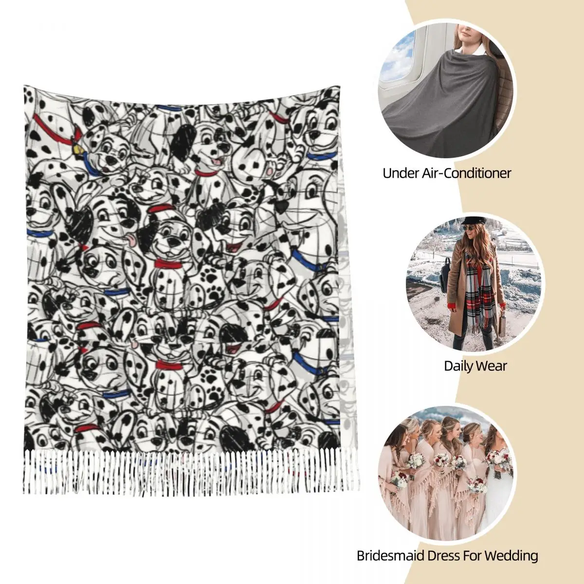 Sketched 101 Dalmatiner-Hunde-Schal für Damen, warm, groß, langer Schal, Pashmina-Schal