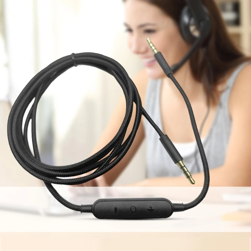 كابل Audios الجودة مع الميكروفونات لـ G433 G233 GPRO X سماعات الرأس 3.5 ملم تصميم برايد سلك مع أدوات تحكم مضمنة