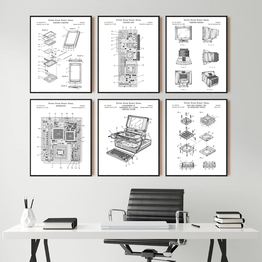 Computers and Electronics Patent Poster Technical Art Print Computer Gaming Room Wall Art Canvas Paitning Decor Gifts For Geeks