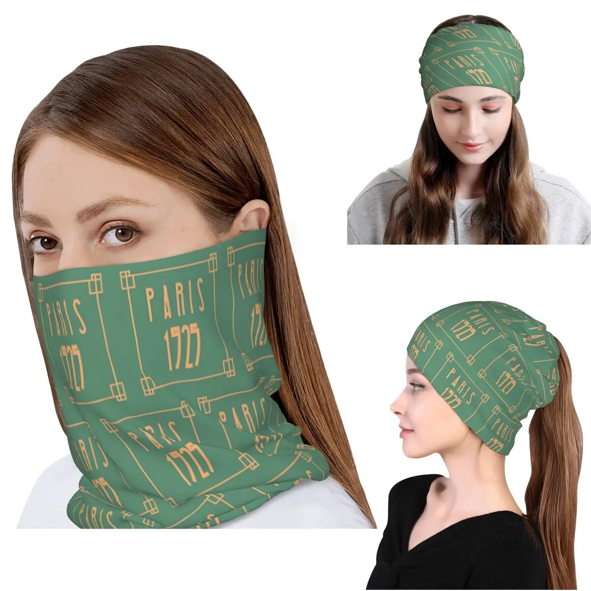 

Art Deco Design In Green Bandana Neck Cover Wrap Scarf Multi-use Face Mask Beanies Hat Unisex Adult All Season