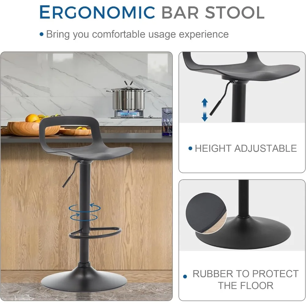 Conjunto de 2 bancos de bar modernos de plástico com altura de balcão ajustável e giratório (preto fosco)
