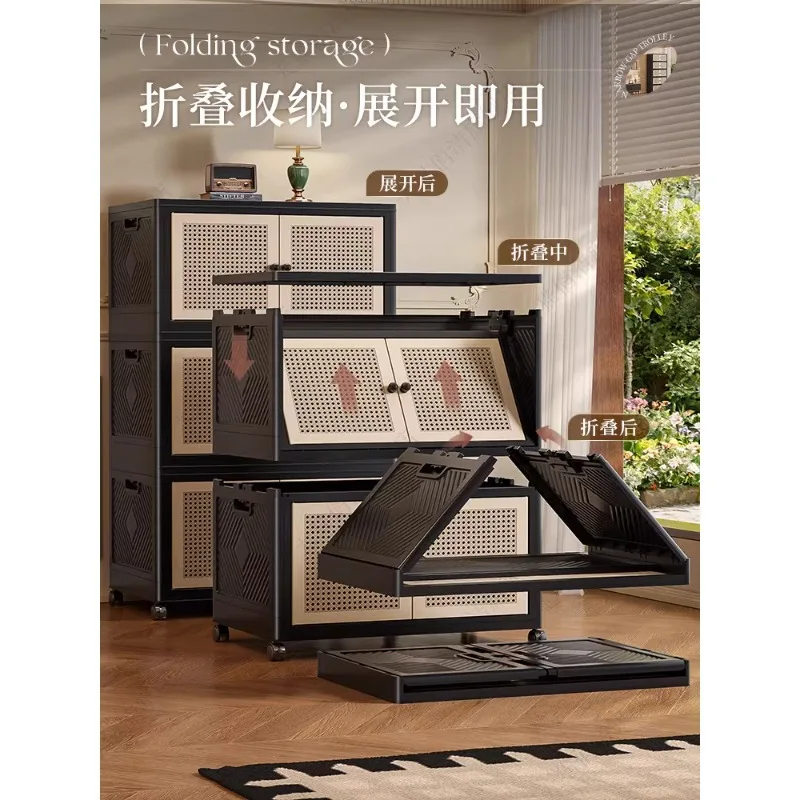 

Vintage Style Storage Cabinet for Home Dustproof Multi-Tier Folding Organizer for Bedroom Clothes Snacks High Capacity