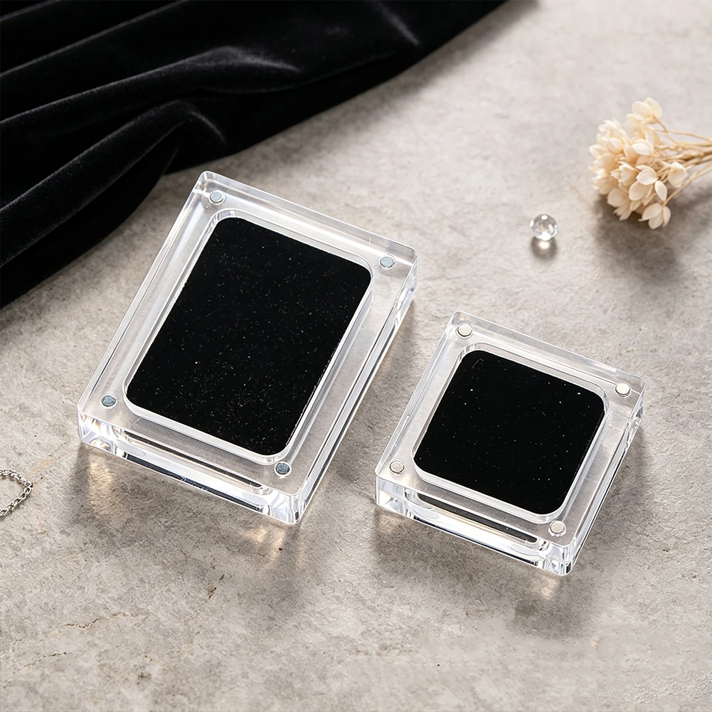 Acrylic Magnetic Display Box Velvet Lined Jewelry Coin Gemstone Specimen Showcase Case 4-Corner Magnet Closure Multi-Size Gift