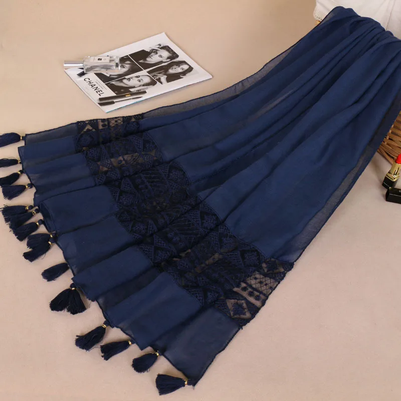 Women's Thickened Tie-Dyed Lace Scarf, an Elegant Fringed Cotton-Linen Large Shawl for Autumn and Winter Accessories