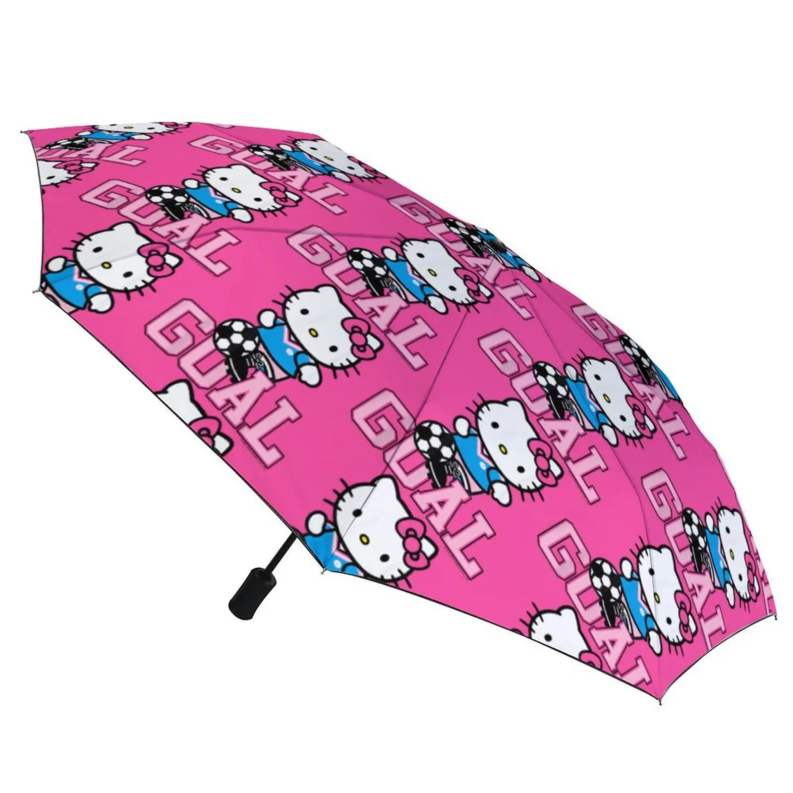 

Hello Kitty Soccer GOAL Sports Athlete Umbrella Three Fold Auto Shade Sunscreen Umbrella For Men Women Foldable Golf Umbrella