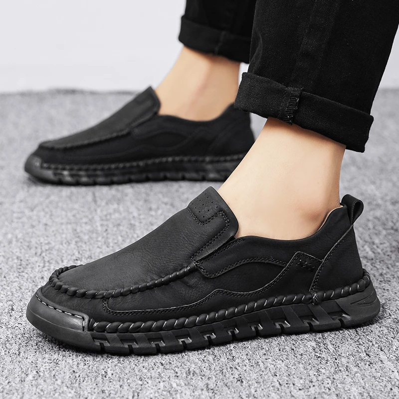 2024 New Men Casual Shoes Handmade Leather Loafers Comfortable Men\'s Shoes Quality Split Leather Flat Moccasins Men Sneakers