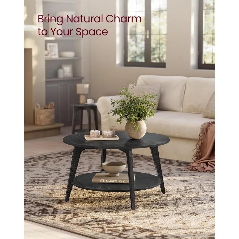 Round Coffee Table,2 Tier Coffee Table with Storage,for Living Room,31.5 x 17.7 Inches, Easy to Assemble